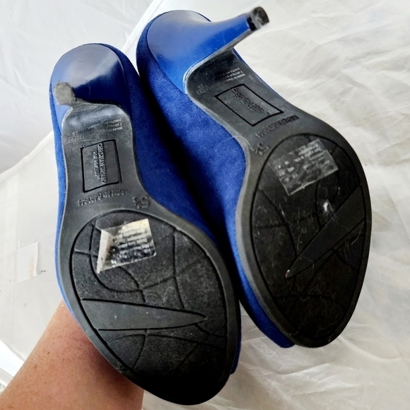 Christian Siriano Blue Suede High Heel Mule Open Toe Slip On Women's 5.5 EUC - Picture 10 of 12